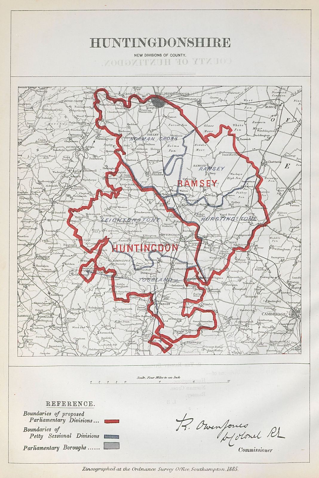 Huntingdonshire Parliamentary Divisions. Ramsey. BOUNDARY COMMISSION 1885 map